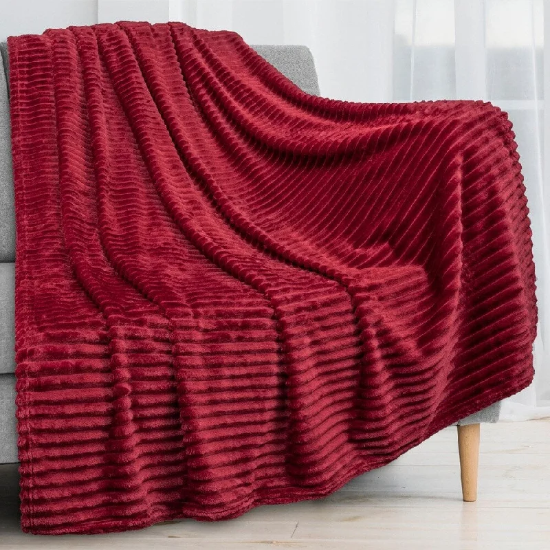 Queen - size blankets for standard - sized bedsLinen blankets with a rustic and textured look90" x 90" Throw Stripe Flannel Fleece Blanket Wine Red