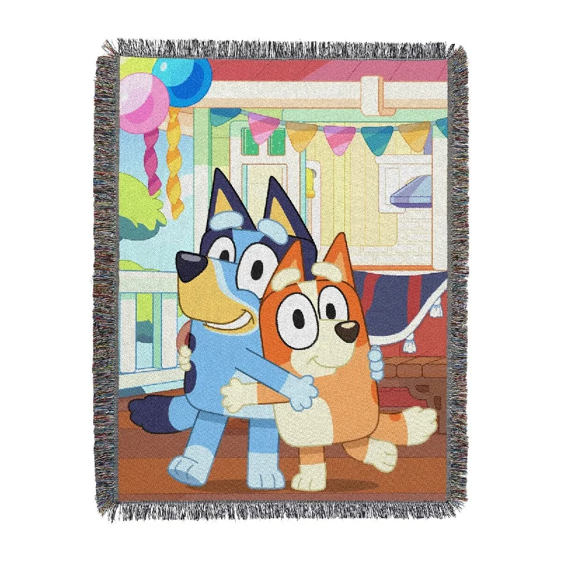 Mohair blankets with a unique sheen and softnessLinen blankets with a rustic and textured lookBluey Sister Celebration Tapestry Throw