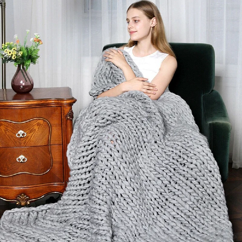 Recycled polyester blankets for an eco - conscious optionKing - size blankets to cover large beds comfortablyChunky Knitted Thick Winter Warm Handmade Yarn Bulky Throw Light Gray Recycled polyester blankets for an eco - conscious optionKing - size blankets to cover large beds comfortablyChunky Knitted Thick Winter Warm Handmade Yarn Bulky Throw Light Gray
