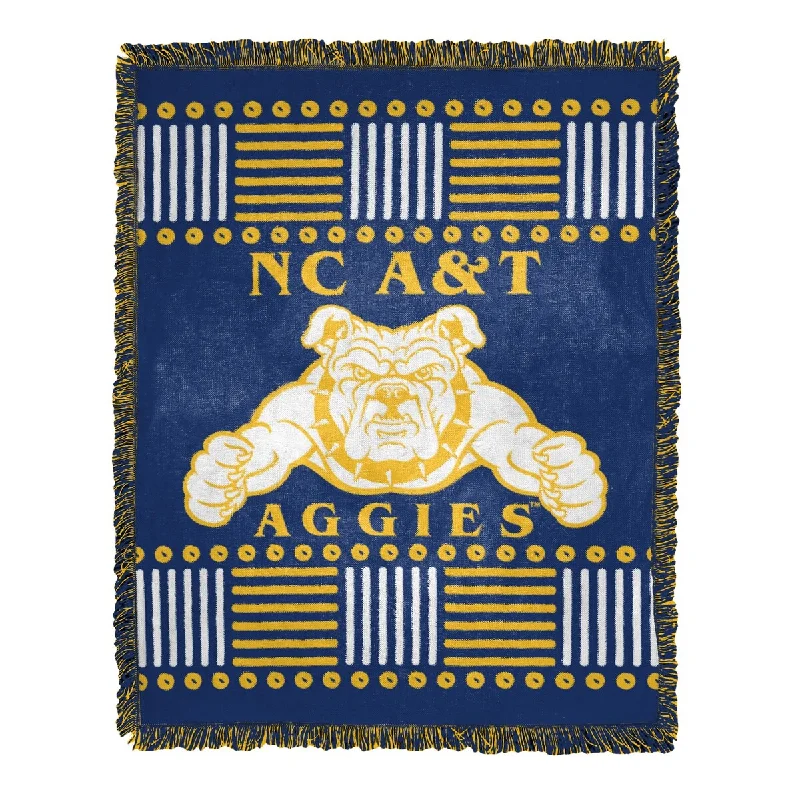 Recycled polyester blankets for an eco - conscious optionQueen - size blankets for standard - sized bedsCOL 019 North Carolina A&T Homage Jacquard Throw,46"x60" Recycled polyester blankets for an eco - conscious optionQueen - size blankets for standard - sized bedsCOL 019 North Carolina A&T Homage Jacquard Throw,46"x60"