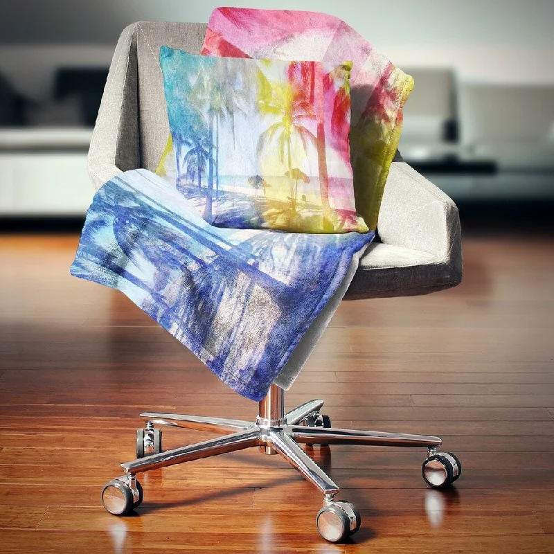 Cotton blankets for breathability and a lightweight feelQueen - size blankets for standard - sized bedsDesignart 'Blue Retro Palm Trees' Landscape Painting Throw Blanket Cotton blankets for breathability and a lightweight feelQueen - size blankets for standard - sized bedsDesignart 'Blue Retro Palm Trees' Landscape Painting Throw Blanket