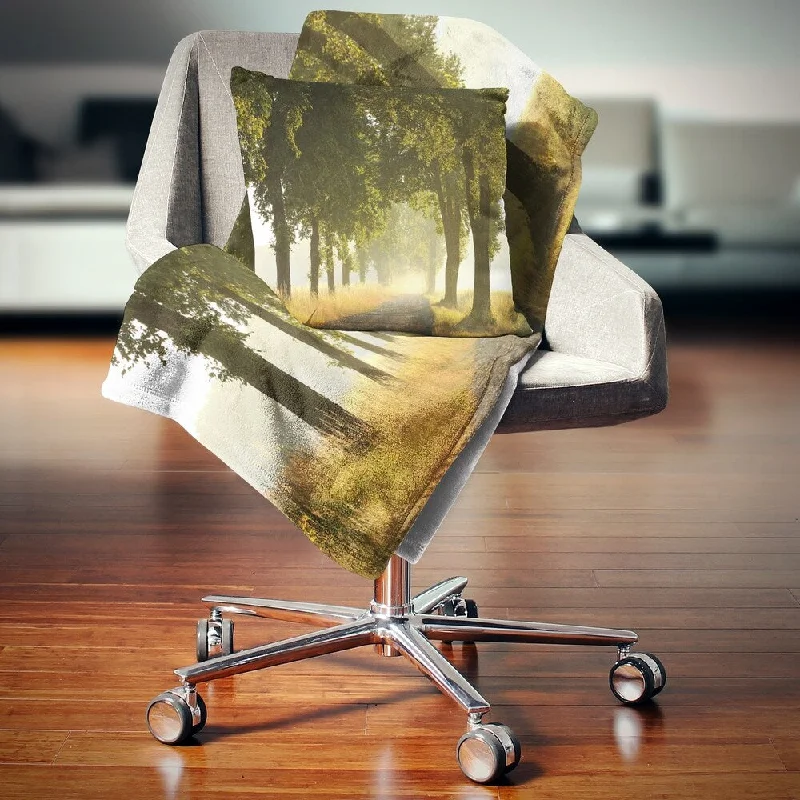 Rayon from bamboo blankets for a silky and breathable feelKing - size blankets to cover large beds comfortablyDesignart 'Country Road Below Green Trees' Landscape Photo Throw Blanket