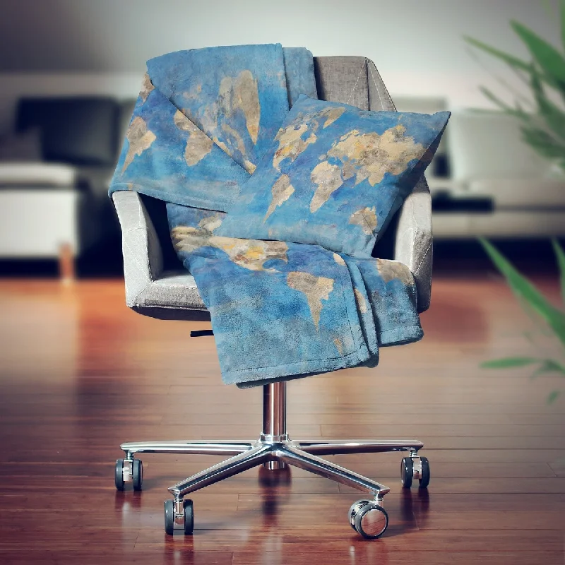 Rayon from bamboo blankets for a silky and breathable feelQueen - size blankets for standard - sized bedsDesignart' Golden Blue World Map' Glam Throw Blanket - 71x59