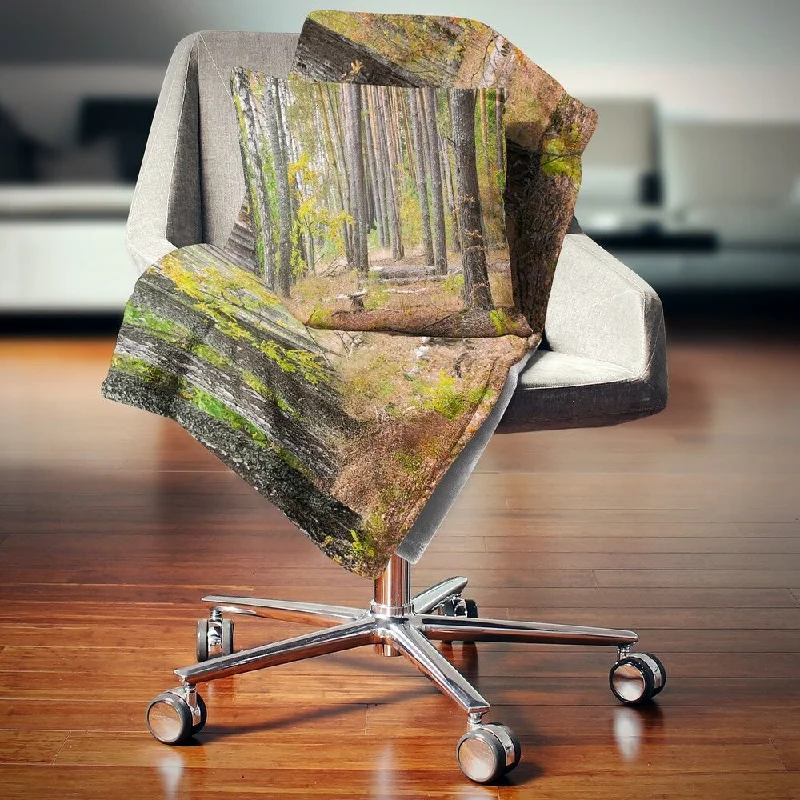 Cotton blankets for breathability and a lightweight feelQueen - size blankets for standard - sized bedsDesignart 'Green Fall Forest with Thick Woods' Modern Forest Throw Blanket