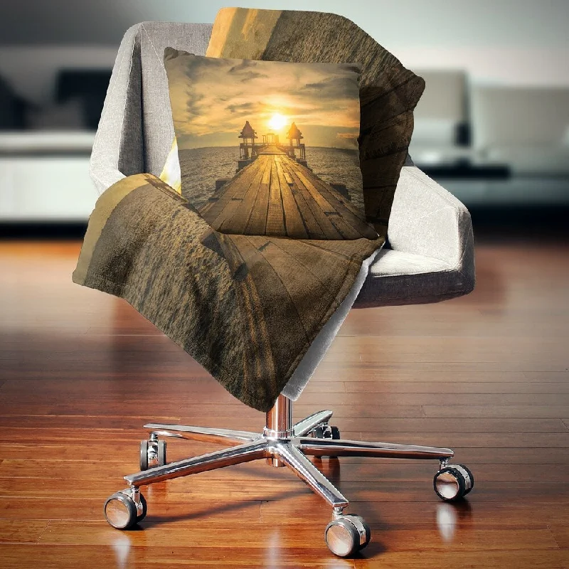 Cotton blankets for breathability and a lightweight feelRecycled polyester blankets for an eco - conscious optionDesignart 'Huge Wooden Bridge to Illuminated Sky' Pier Seascape Throw Blanket