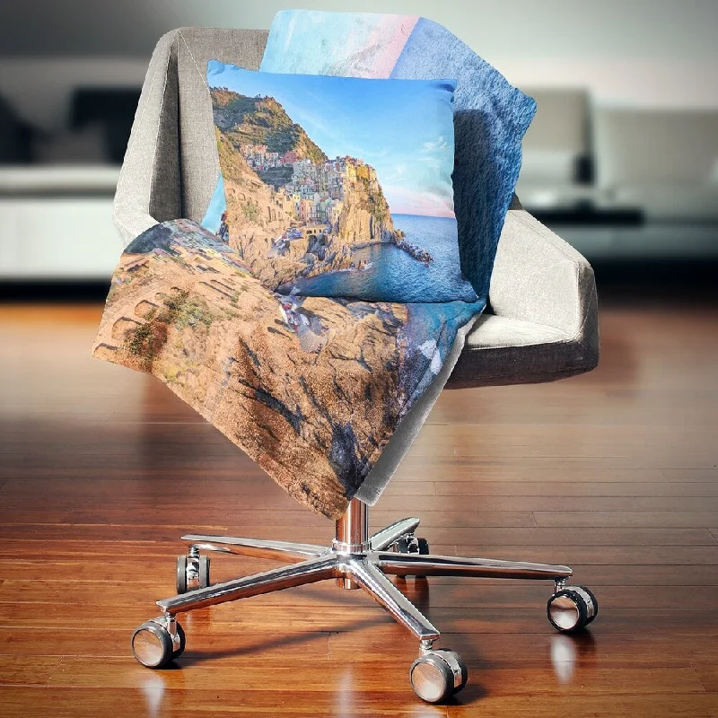 Silk blankets with a smooth and elegant touchRecycled polyester blankets for an eco - conscious optionDesignart 'Manarola Village Cinque Terre Italy' Seashore Throw Blanket