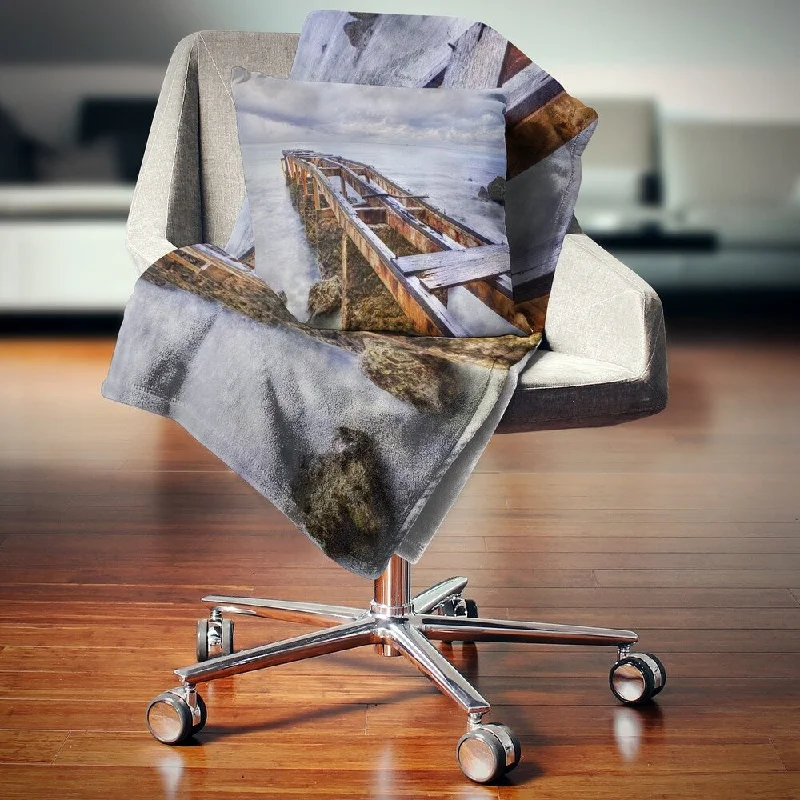 Wool blankets with natural warmth and insulationCashmere blankets for ultimate softness and luxuryDesignart 'Old Rusty Pier in Cloudy Day' Seashore Photo Throw Blanket