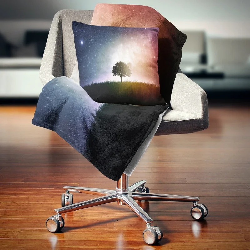 Recycled polyester blankets for an eco - conscious optionMicrofiber blankets that are durable and easy to care forDesignart 'Single Tree Space Background' Trees Throw Blanket