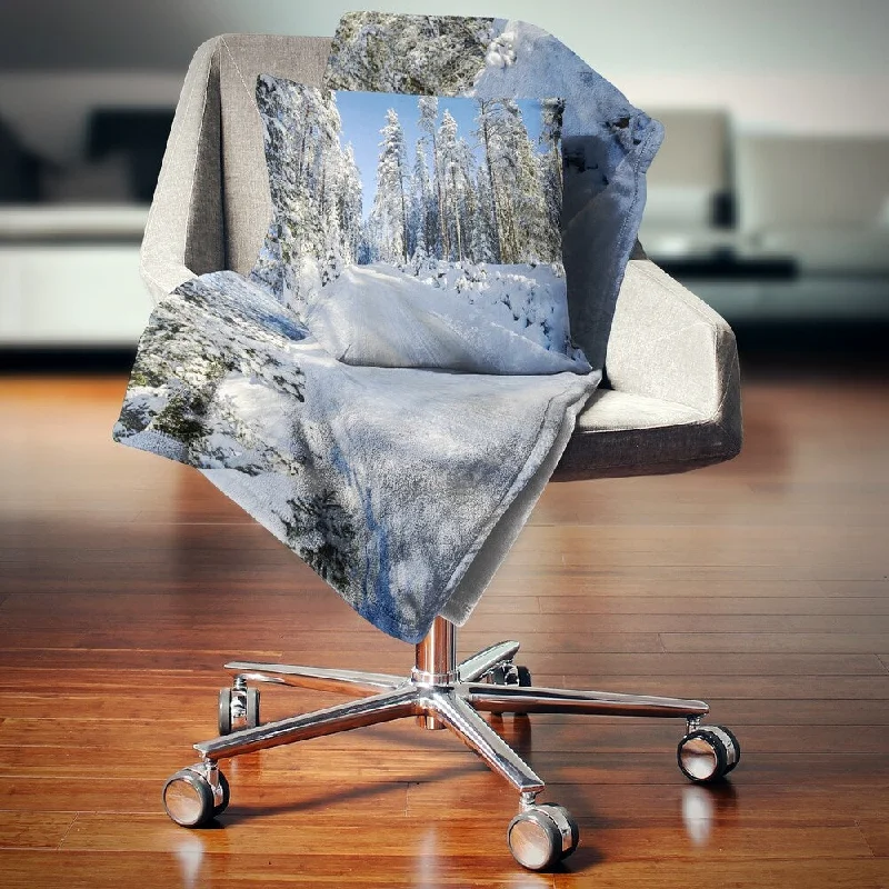 Wool blankets with natural warmth and insulationKing - size blankets to cover large beds comfortablyDesignart 'Snowy Blue Winter' Landscape Photography Throw Blanket