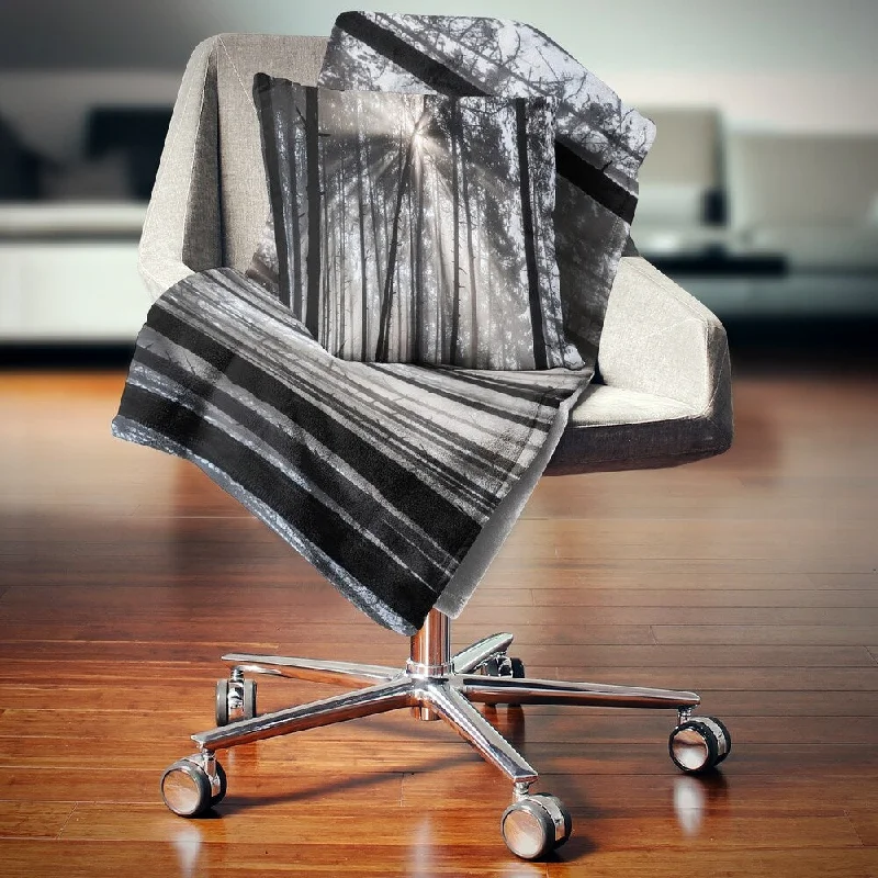Cashmere blankets for ultimate softness and luxuryAcrylic blankets for a soft and affordable alternativeDesignart 'Sunbeams through Black White Forest' Forest Throw Blanket Cashmere blankets for ultimate softness and luxuryAcrylic blankets for a soft and affordable alternativeDesignart 'Sunbeams through Black White Forest' Forest Throw Blanket