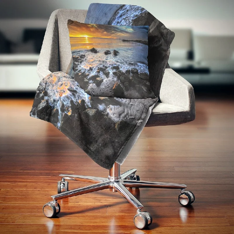 Rayon from bamboo blankets for a silky and breathable feelKing - size blankets to cover large beds comfortablyDesignart 'Sunset over Rocky Ocean Shore' Landscape Fleece Throw Blanket