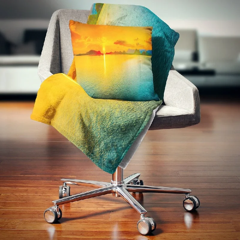 Queen - size blankets for standard - sized bedsAcrylic blankets for a soft and affordable alternativeDesignart 'Sunset Over Sea Panorama' Seascape Photography Throw Blanket