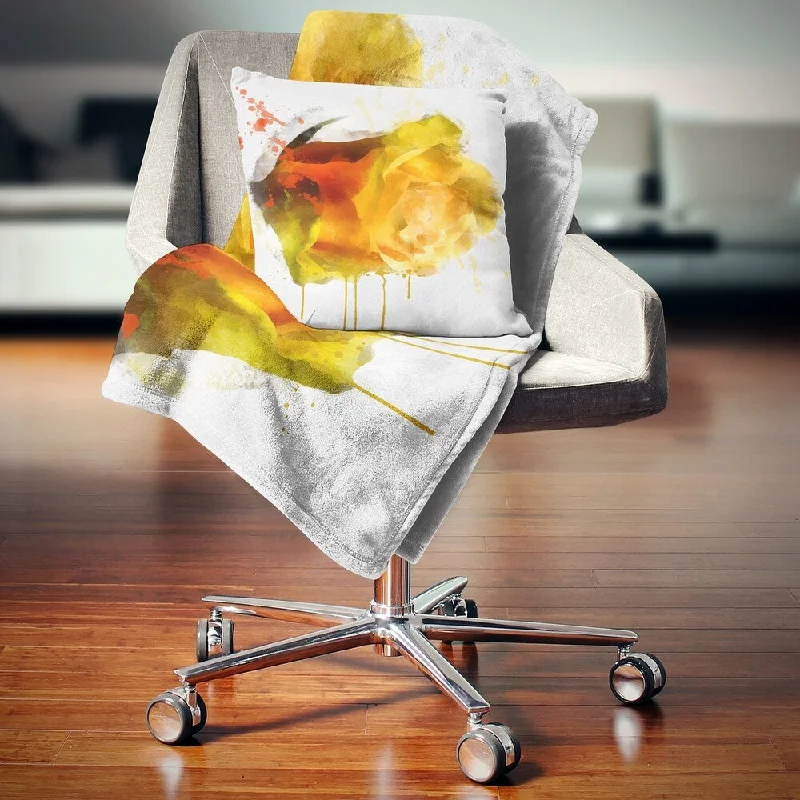 Microfiber blankets that are durable and easy to care forFleece blankets for a cozy and plush textureDesignart 'Yellow Hand drawn Rose on White' Floral Throw Blanket