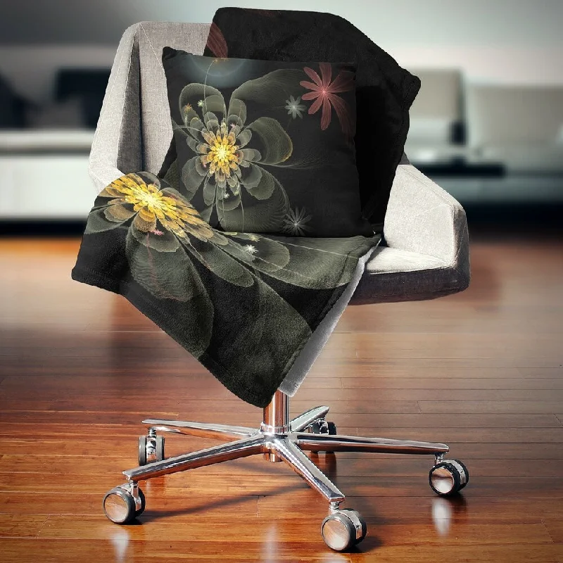 Wool blankets with natural warmth and insulationCotton blankets for breathability and a lightweight feelDesignart 'Yellow Small Fractal Flower in Black' Floral Throw Blanket