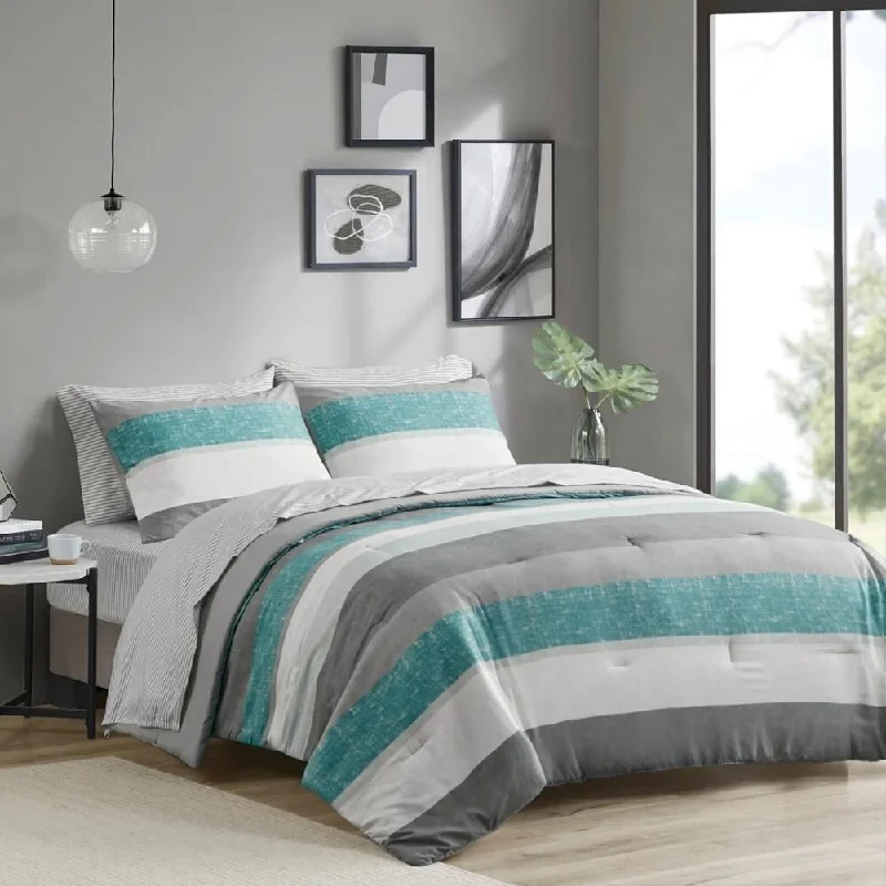 Rayon from bamboo blankets for a silky and breathable feelRecycled polyester blankets for an eco - conscious optionFull Comforter Set with Bed Sheets Aqua/Grey Rayon from bamboo blankets for a silky and breathable feelRecycled polyester blankets for an eco - conscious optionFull Comforter Set with Bed Sheets Aqua/Grey