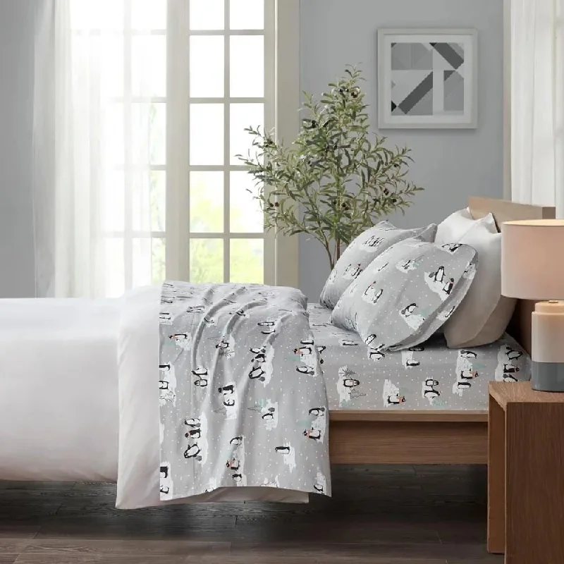 Silk blankets with a smooth and elegant touchCashmere blankets for ultimate softness and luxuryFull Cozy Cotton Flannel Printed Deep Pocket Sheet Set Grey Penguin