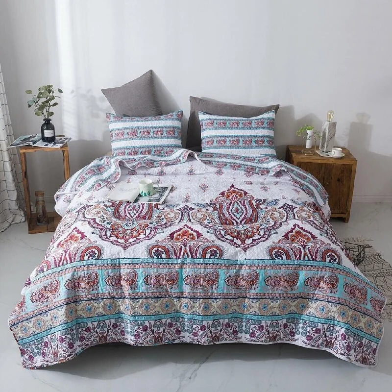 Fleece blankets for a cozy and plush textureWool blankets with natural warmth and insulationKing Bohemian Elegant Colorful Floral Paisley Bedspread Set White