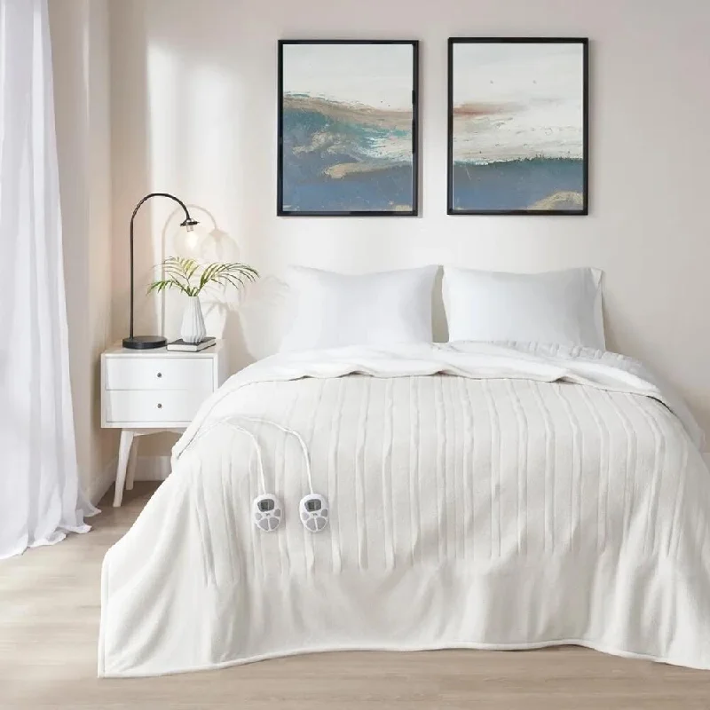 Fleece blankets for a cozy and plush textureWool blankets with natural warmth and insulationQueen Solid Fleece to Sherpa Heated Blanket Ivory