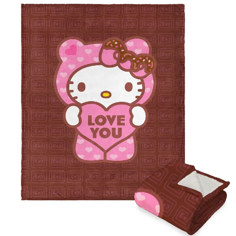 Recycled polyester blankets for an eco - conscious optionCotton blankets for breathability and a lightweight feelSanrio Hello Kitty Chocokitty Silk Touch Sherpa Throw Recycled polyester blankets for an eco - conscious optionCotton blankets for breathability and a lightweight feelSanrio Hello Kitty Chocokitty Silk Touch Sherpa Throw