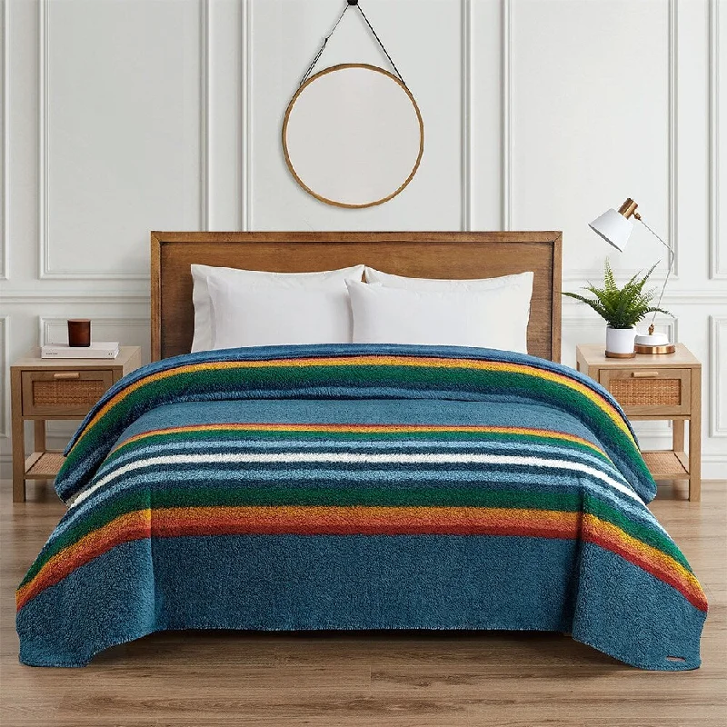 Queen - size blankets for standard - sized bedsLinen blankets with a rustic and textured lookTwin Blanket Serape Stripe Blue Queen - size blankets for standard - sized bedsLinen blankets with a rustic and textured lookTwin Blanket Serape Stripe Blue