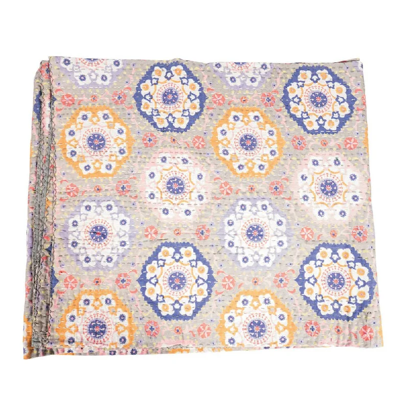 Recycled polyester blankets for an eco - conscious optionSilk blankets with a smooth and elegant touchVintage Kantha Indian Handmade Grey Floral Throw Bedspread (India) Recycled polyester blankets for an eco - conscious optionSilk blankets with a smooth and elegant touchVintage Kantha Indian Handmade Grey Floral Throw Bedspread (India)