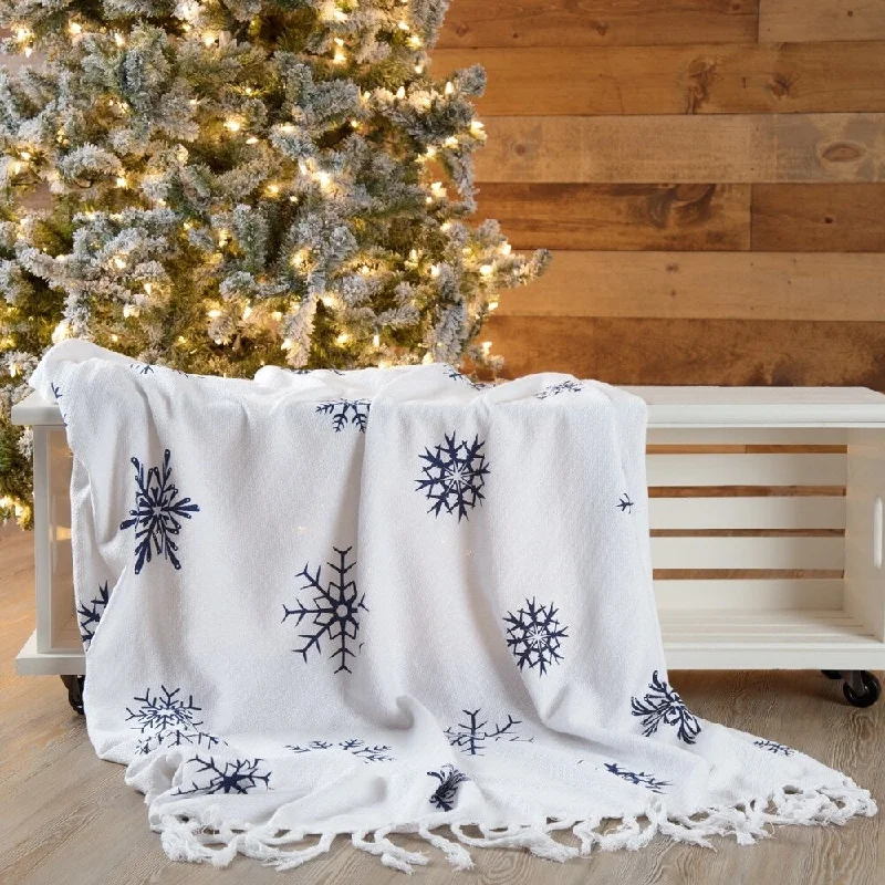 Alpaca wool blankets for a hypoallergenic and warm optionQueen - size blankets for standard - sized bedsWhite Farmhouse Christmas Holiday Decor VHC Winter Morning Throw Cotton Nature Print Stenciled